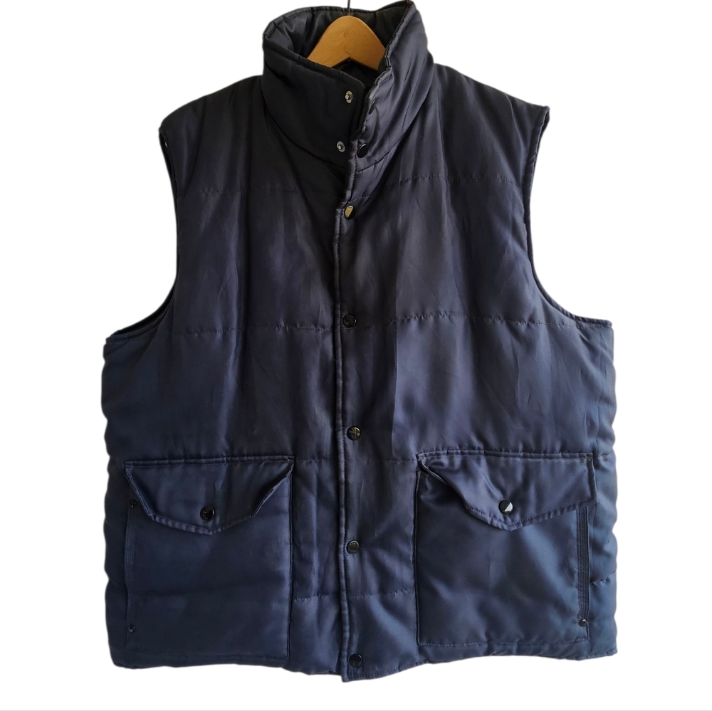Vintage EXSTO 1980s Puffer Vest Men's Size XL Blue Front Snap Hip-Hop Streetwear